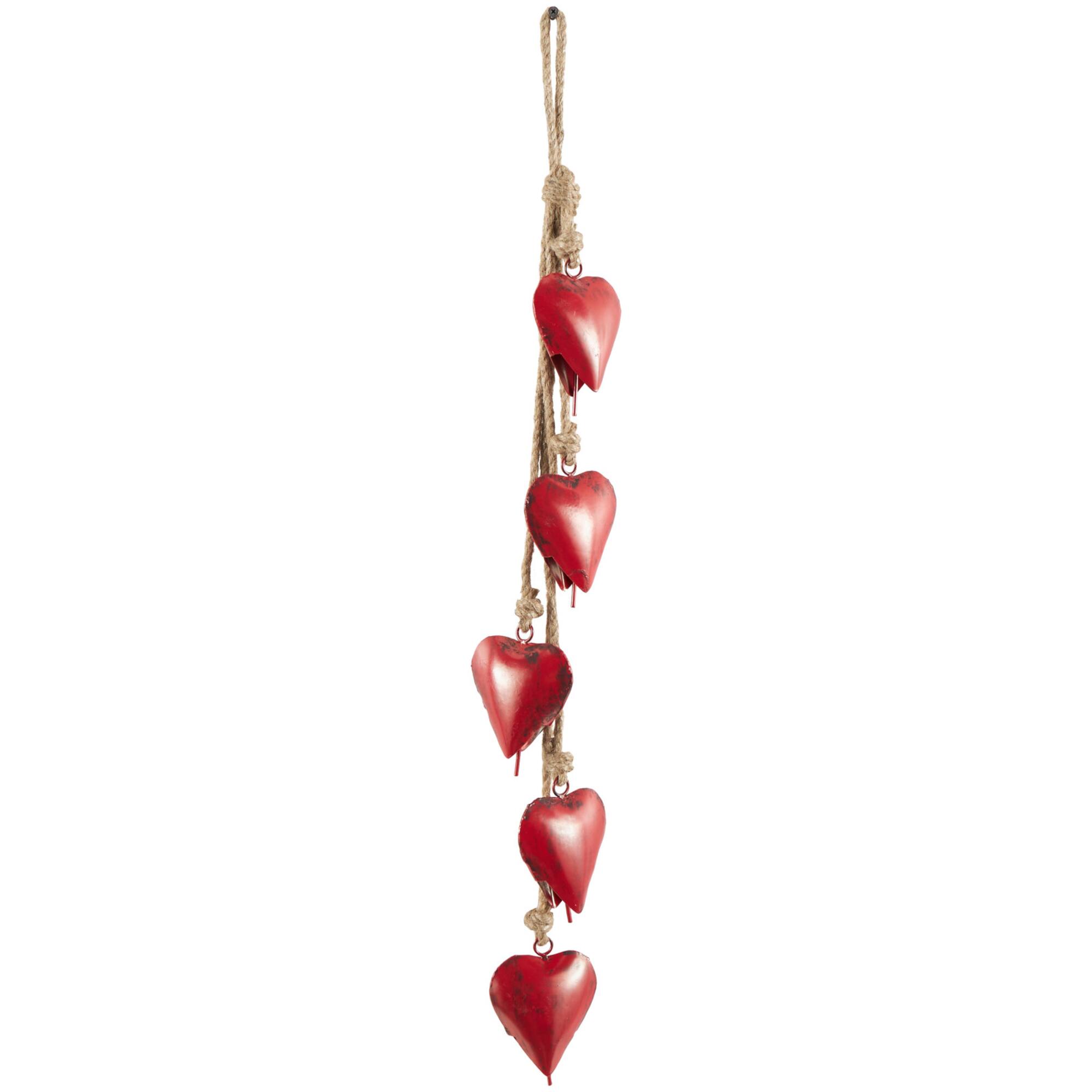 Red Metal Heart Tibetan Inspired Decorative Cow Bells with Jute Hanging Rope